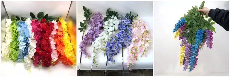 Artificial wisteria wall combined with artificial cherry and rose for elegant event decor