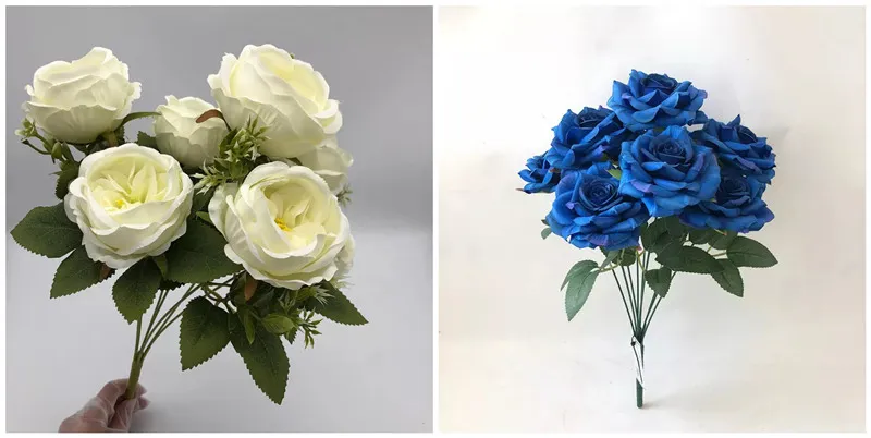 Romantic faux rose arrangement for anniversary dinner