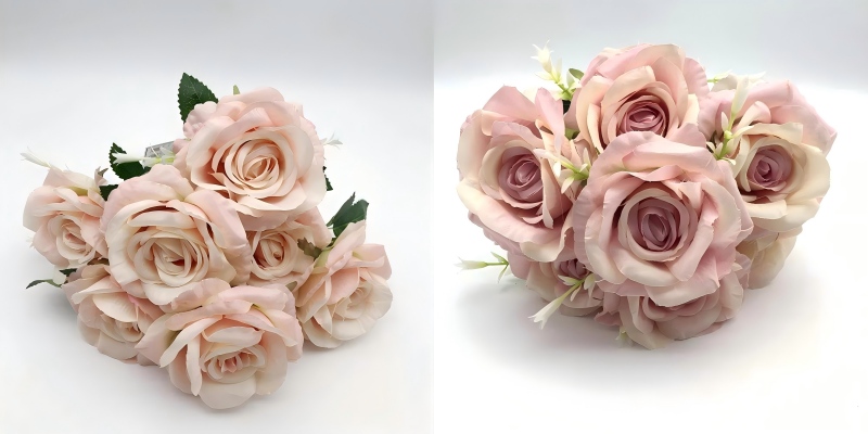 Silk artificial rose flower bouquet with real touch petals, ideal for bridal bouquets and wholesale orders.