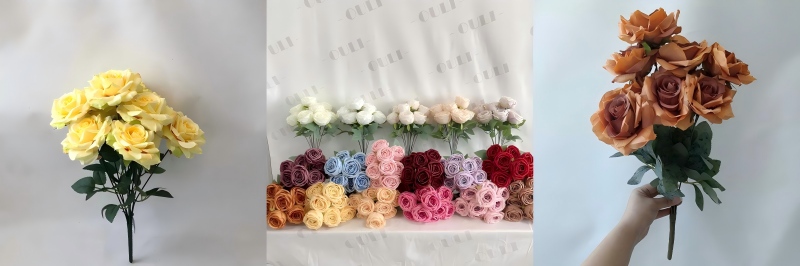 Elegant artificial rose bouquet in soft pink, perfect for wedding decoration and wholesale flower supply.