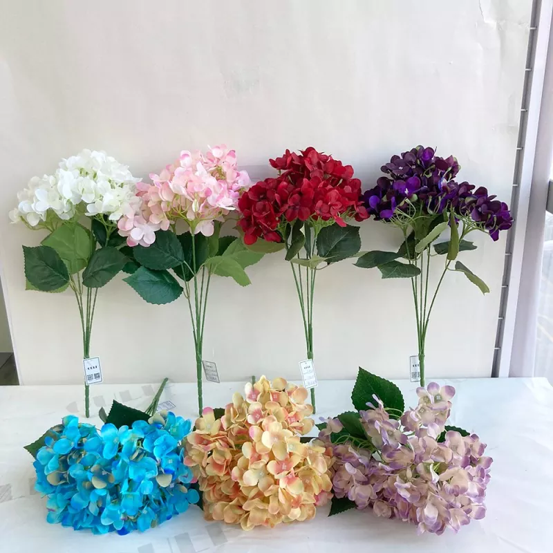 Realistic hydrangea artificial flowers 5 branches for retail shops