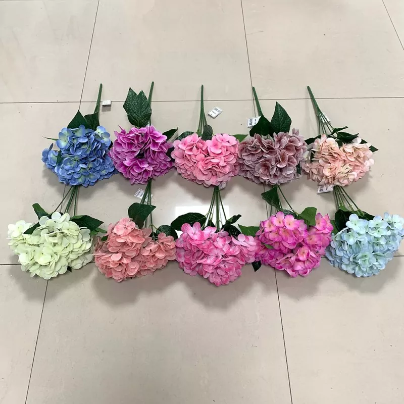 OULI® faux hydrangea bouquet with 5 heads, soft touch petals, wholesale