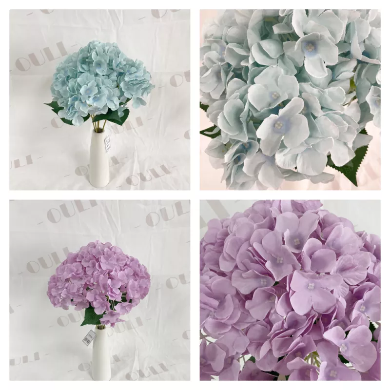 Silk hydrangea flower bouquet with 5 full flower heads