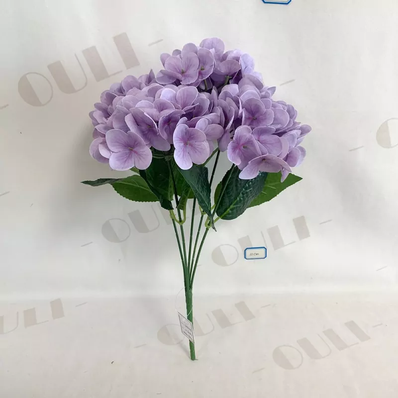 Wholesale rigid PVC hydrangea artificial flowers 5-head bouquet 45cm in autumn colors
