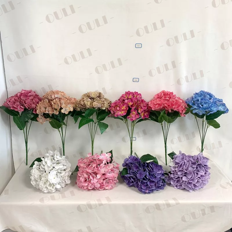 Bulk artificial hydrangea flowers in 10 different autumn tone colors