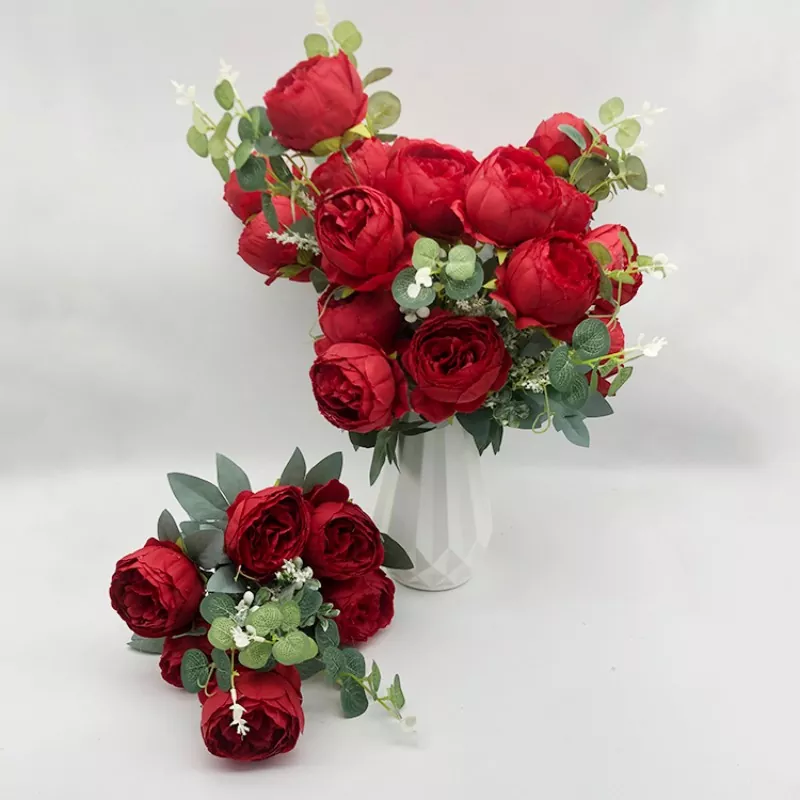 Silk Flowers Faux Peony Bouquet